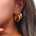 Trendy 18K Gold Plated Stainless Steel Geometric Shapes Stud Earrings Chunky Designer Anti-Tarnish 20mm 25mm 30mm Hoop Huggies