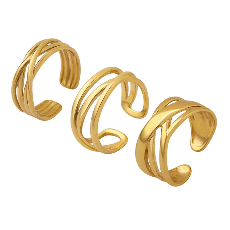 Dainty Stainless Steel Couple Ring Gold Plated Adjustable Finger Ring