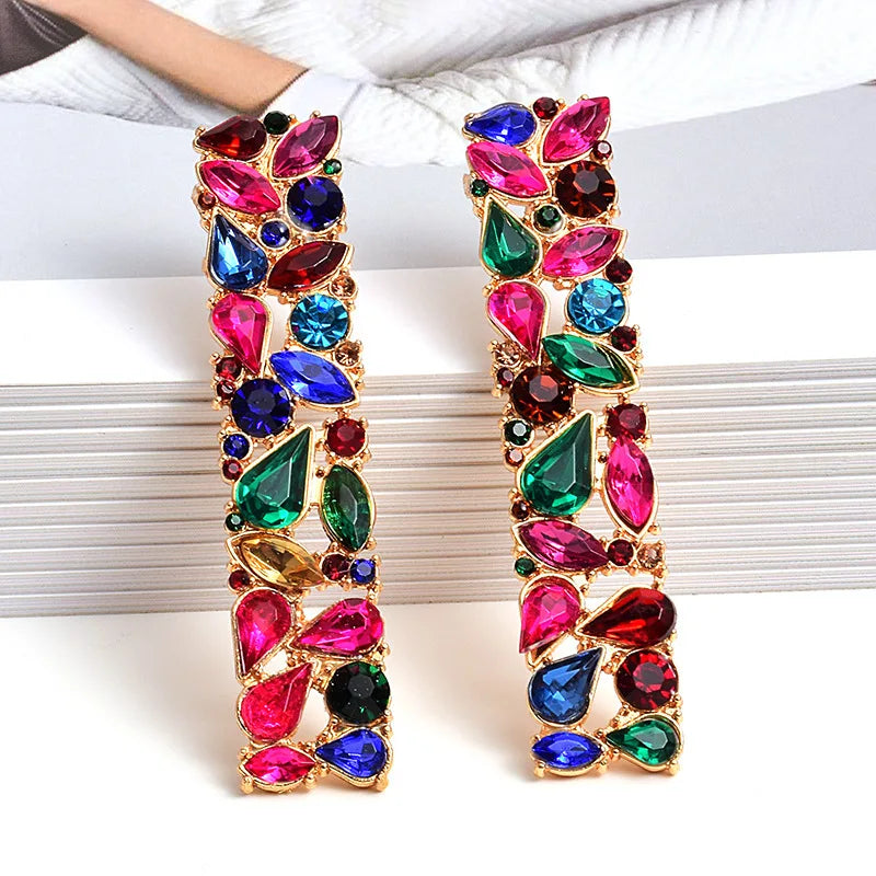 European and American Style Fashion Earrings Long Strip Color Vertical Diamond Jewelry Wholesale