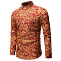 2023 New Foreign Trade Men's Fashion Casual Men's Long-sleeved Floral Shirt