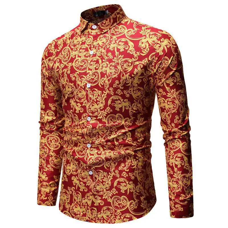 2023 New Foreign Trade Men's Fashion Casual Men's Long-sleeved Floral Shirt
