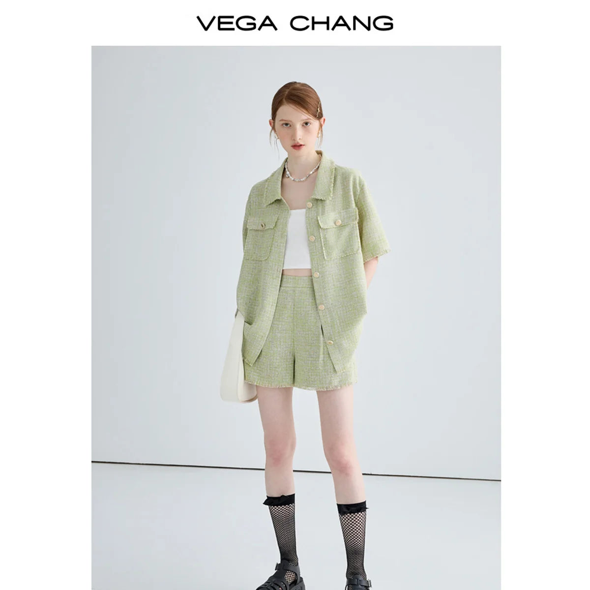 VEGA CHANG New Trend Multi-size Pre-Fall Casual 2025 New Elegant Oxygen Green Straight Leg Shorts