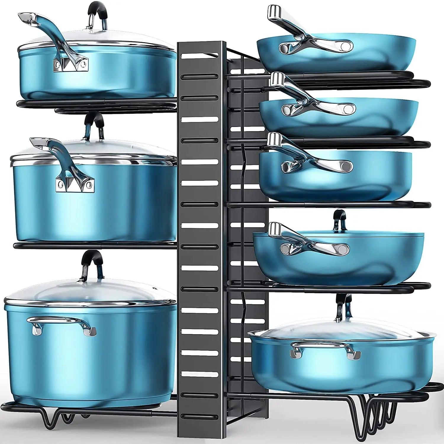 Multi-Layer 5-Layer Iron Eco-Friendly Pot Organizer for Kitchen Cabinet Pantry Storage Rack Stand with Cover Lid Shelf Holder