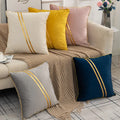 Handmade Velvet Cushion Covers With Golden Leather Stripe for Sofa/ MegaBDM