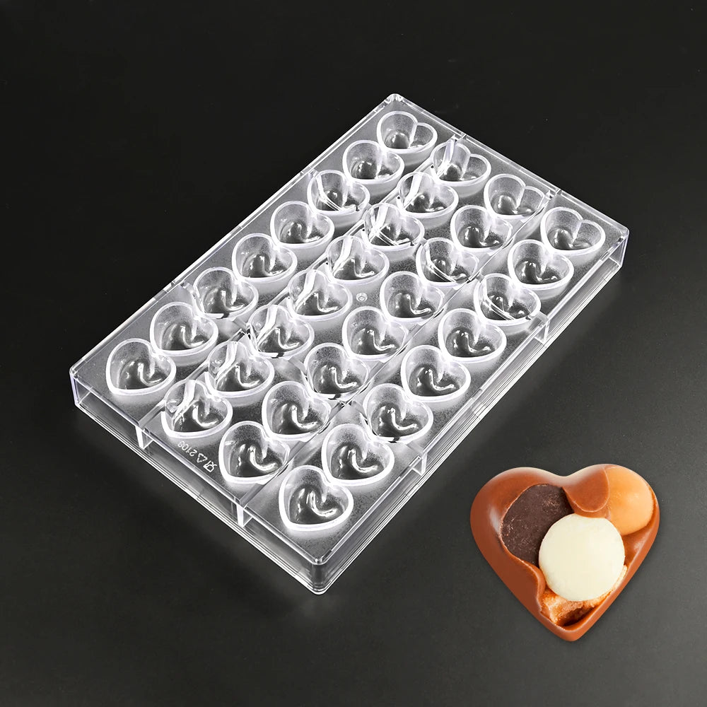 AK Wholesale 32 Heart Shape PC Polycarbonate Chocolate Mold Plastic Chocolate Sweet Moulds Tray Candy Pastry Molds for Valentine