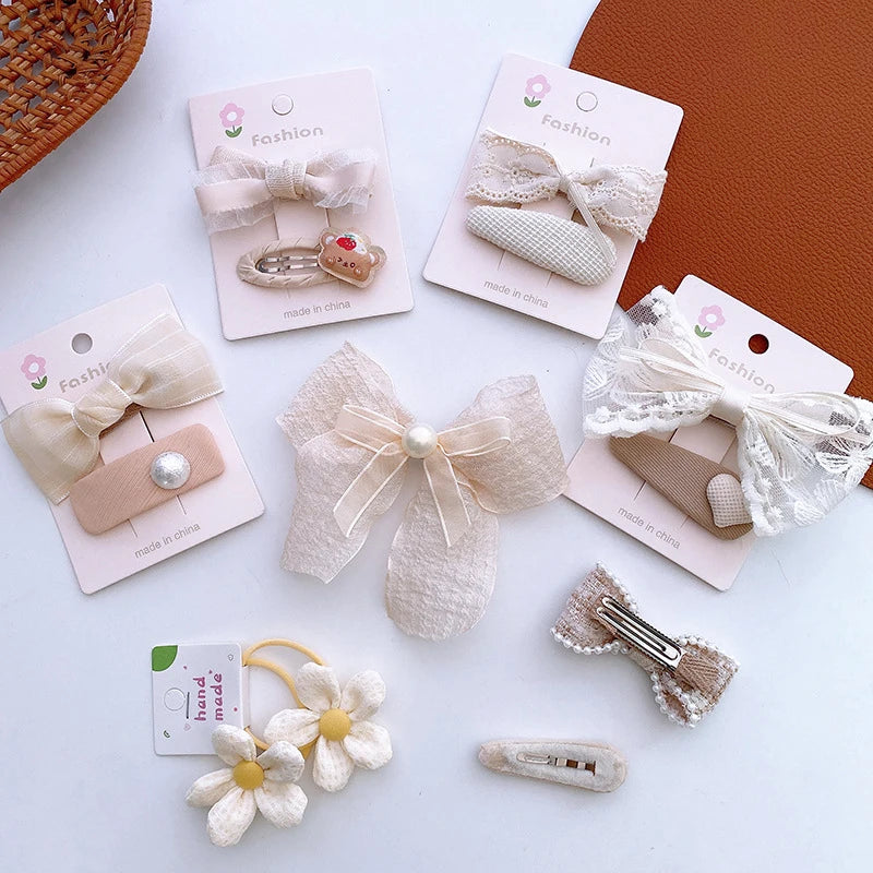 MIO French Vintage Hairpin Beige Bow Tie Clip for Girls Flower Embroidered Hairpins Kids Lace Accessories Luxury
