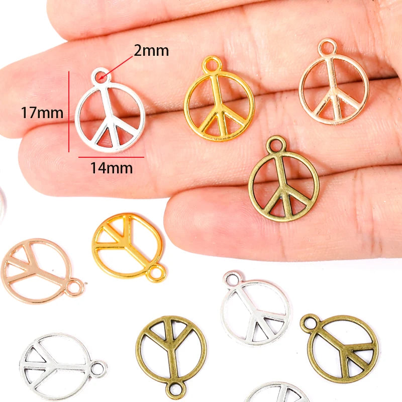100pcs/bag 6 Color Peace Charms for Bracelets Necklace Keychain Pendant DIY Handmade Jewelry Making Accessories 14*17mm J493