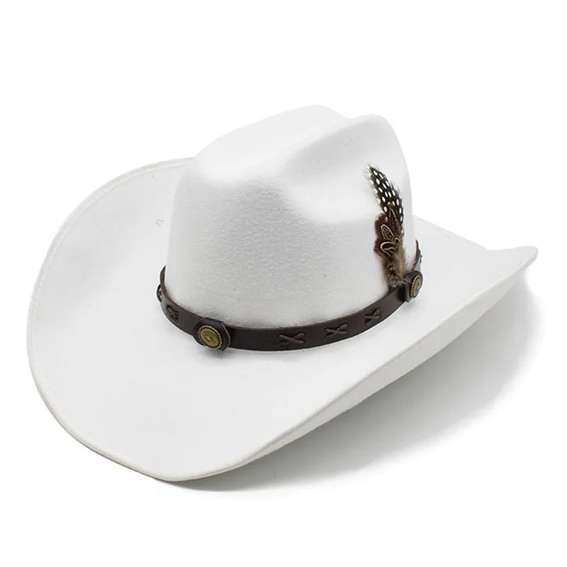 Fashion Chic Felt Cowgirl Hat Feather Western Cattlemen White cowboy hats in bulk Wholesale