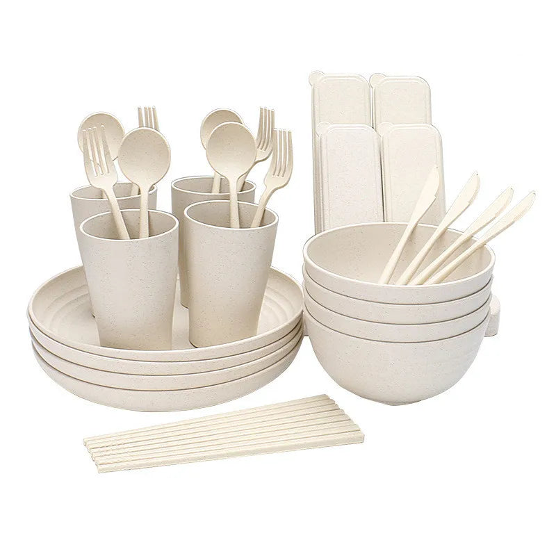 Hot Sale 32 PCS /Set Wheat Straw Tableware Set Food Container for Kids Wheat Straw Dinnerware Sets