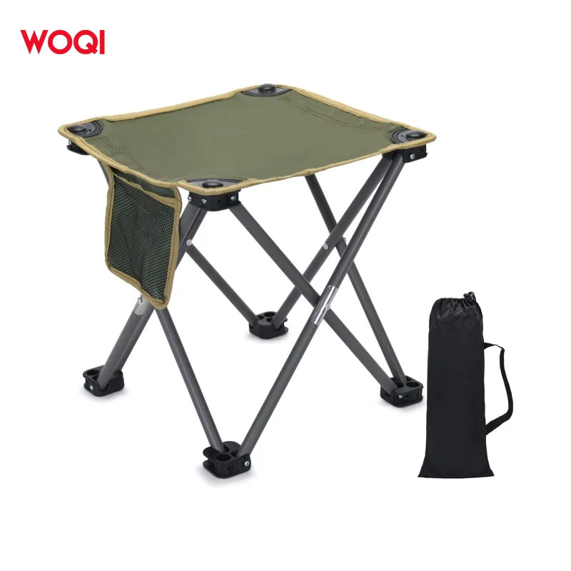 WOQI Stainless Steel Oxford Fabric Lightweight Outdoor Dining Camping Chair Folding Stool with Newspaper Bag for Fishing