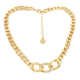 2026 New Fashion Chunky Cuban Link Alloy Necklace Gold Plated Crystal Inlay Oval Link Choker for Women Statement Jewelry