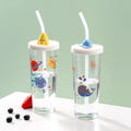 Hot Sale Creative Heat-resistant Water Large-capacity Mixing Children's Cute Cartoon Glass Bottle With Straw Scale