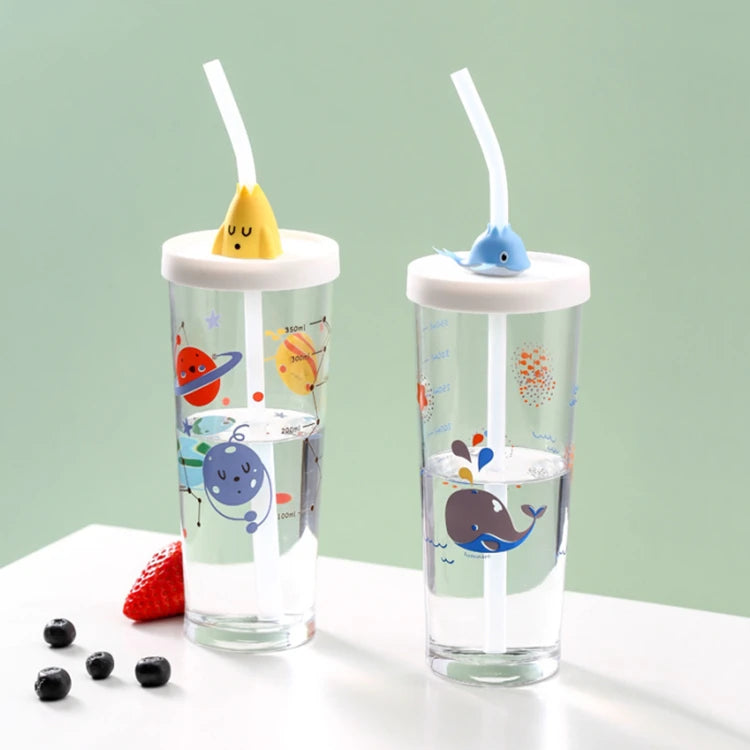 Hot Sale Creative Heat-resistant Water Large-capacity Mixing Children's Cute Cartoon Glass Bottle With Straw Scale