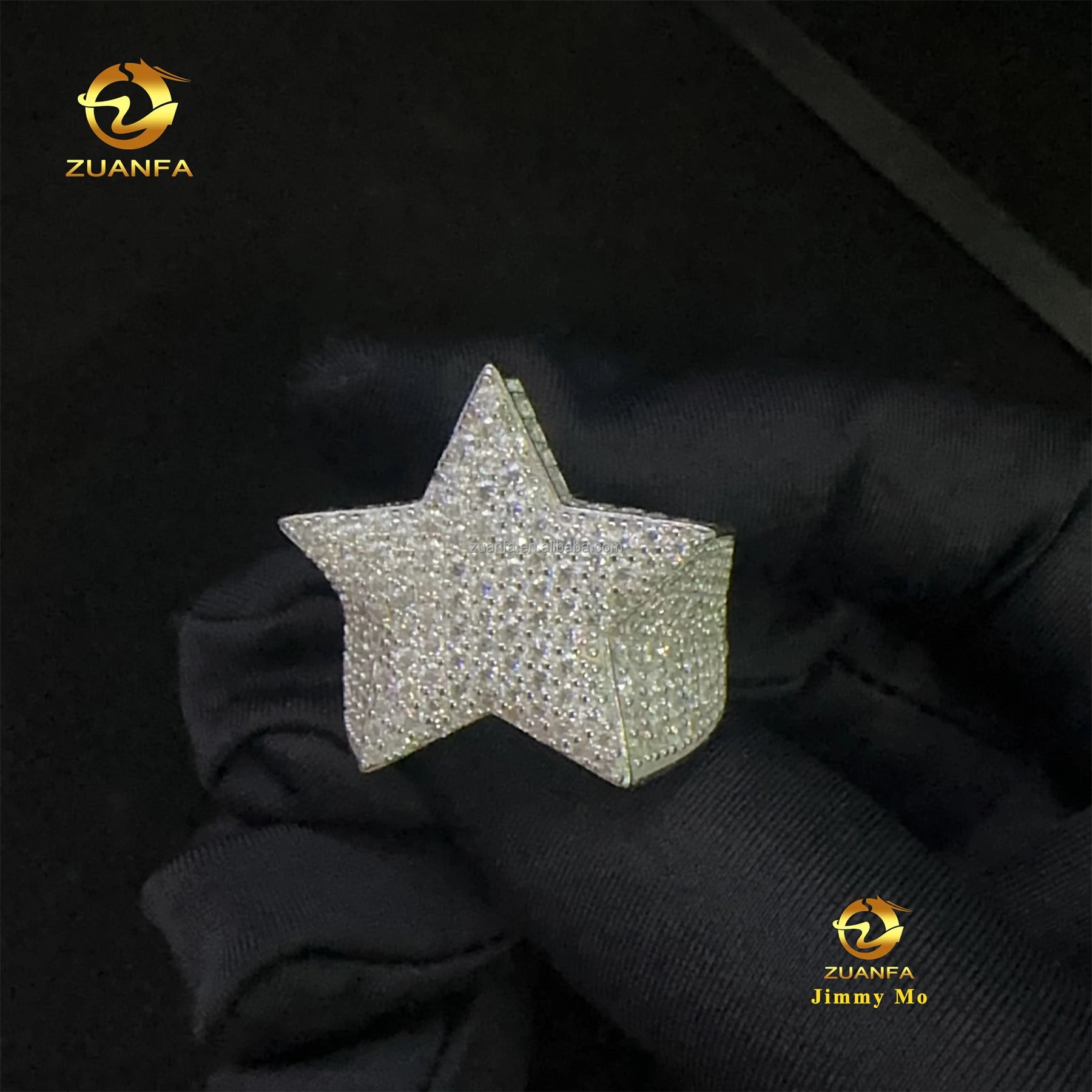 Fashion Jewelry Wholesale Sterling Silver Full with  GRA  925 Iced Out Hip Hop Men Fashion Vvs Moissanite Star Ring for Man