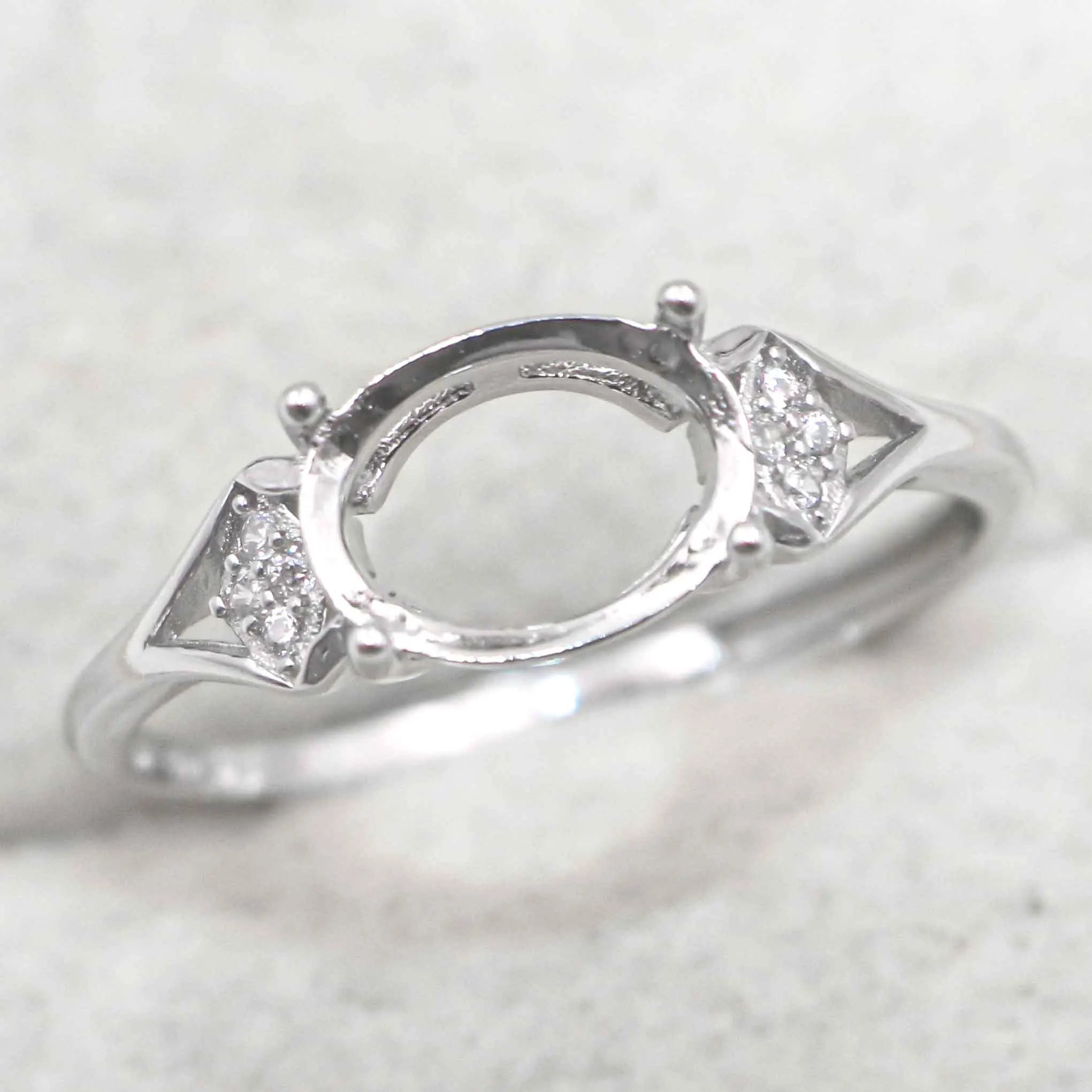 Sterling Silver 7*9mm Semi Mount Ring Frame Empty Blank Support Claw Setting S925 Base Holder Without Center Stone for DIY Inlay