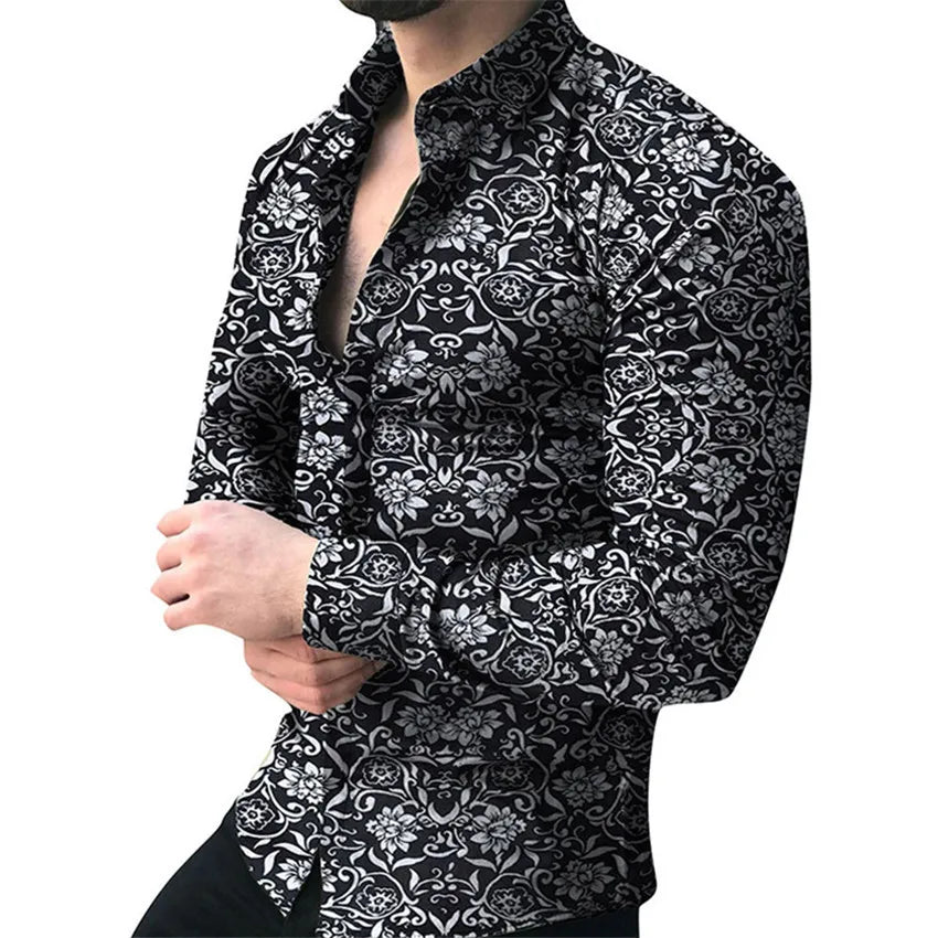 Fashion Men Shirt Long Sleeve Top 2021 Floral Male Blouse Casual Shirts Summer Autumn Shirts Hawaiian Men Clothes