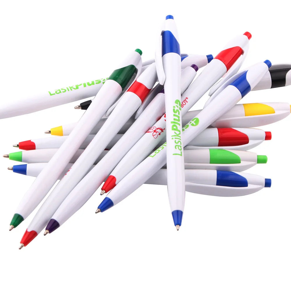 Custom Branded 1.0mm Writing Width Plastic Click Ballpoint Pens with Custom Logo Black Ink Novelty Design for Promotional Gifts
