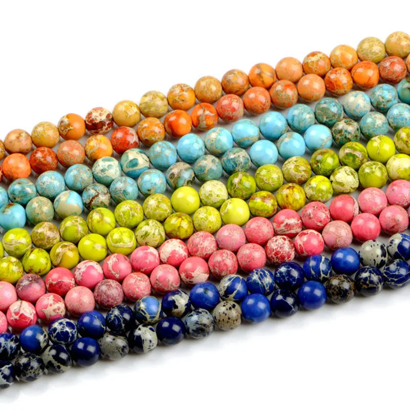 Natural Sea Sediment Jasper Loose Beads Pink Red Blue Imperial jasper Stone Bead for Jewelry Making 4mm 6mm 8mm 10mm 12mm