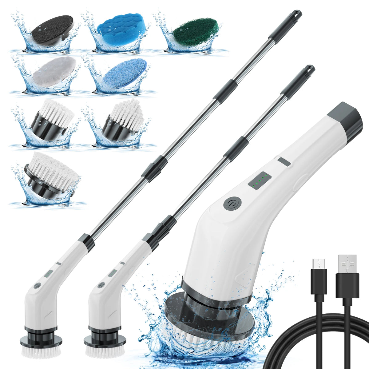 8-in-1 Kitchen Electric Broom Automatic Rotating Power Scrubber Dust Brush Dish Scrubber Cleaning for Spin Scrubber Cleans MegaBDM