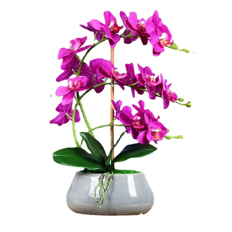 Phalaenopsis BLUE Flower with Pot Artificial Orchid Silk Flower Gift Wall Decor Crafts Phalaenopsis Simulation Flower with