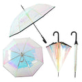 Fashion Lightweight Iridescent Rain Protection Hook Handle Auto Open Windproof Transparent Clear Straight Umbrellas for Women