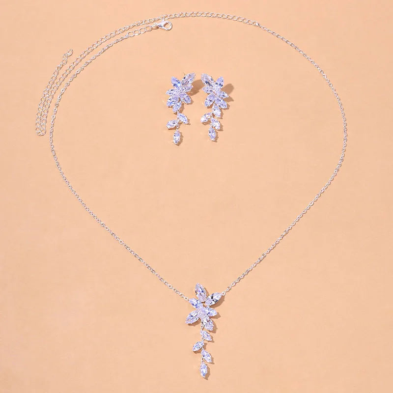 SLBRIDAL Alloy Rhinestones Crystal Bridal Jewelry Set Zircon Wedding Necklace Set Engagement Bridesmaids Women Dress Jewelry