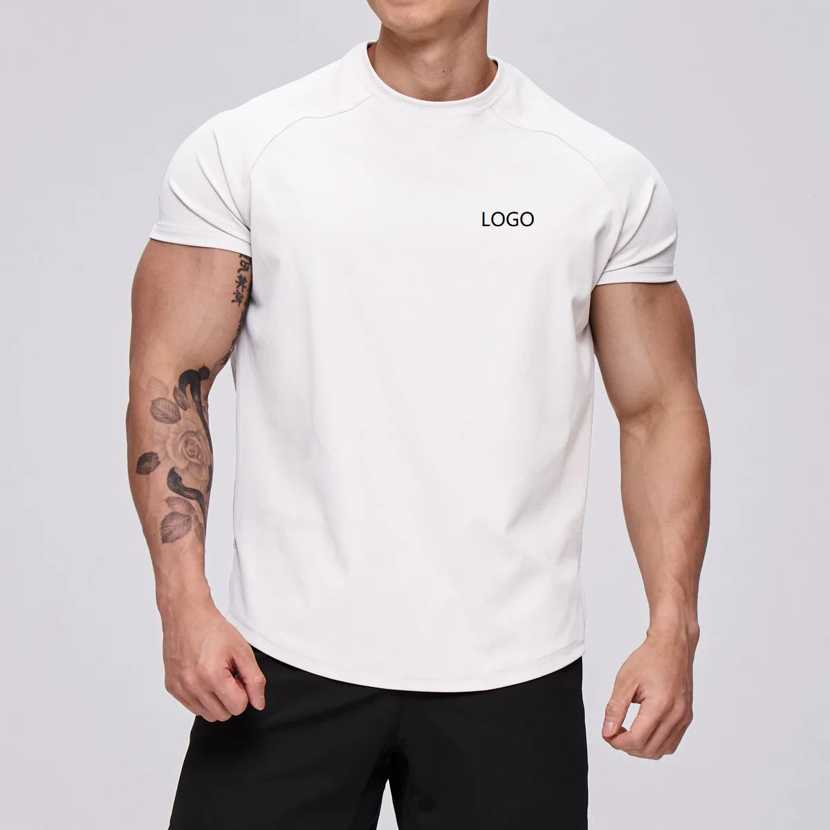 Sport Shirt EU Size Custom Logo 100% Polyester Quick-Dry Short Sleeve Slim Fit Workout Clothing Men Fitness Muscle GYM Shirt
