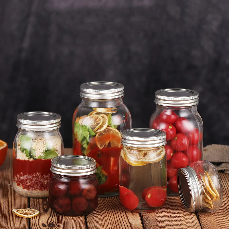 Factory Custom Clear Glass Mason Jar 4oz 8oz 16oz 32oz Wide Mouth With Screw Cap Hot Stamping Lid Handle for Kitchen Supplies