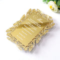 Laser Edge Gold Mirror Acrylic Menu Cards with Custom White Text