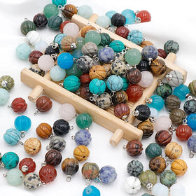 Fashion Round Stone Pendants Pumpkin Pendant Mixed Healing Crystal Quartz Gemstone Charms for Necklace Jewelry