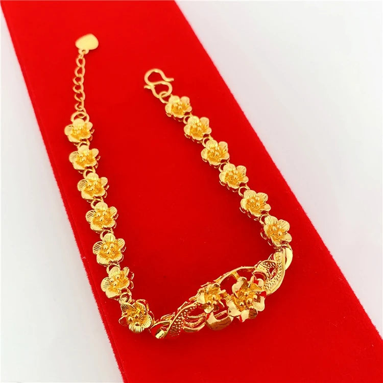 Big Plum Blossom Gold Plated Bracelet 3D Hard Gold PlatedJewelry Women's Korean Style Fashion New Product Accessories Jewelry