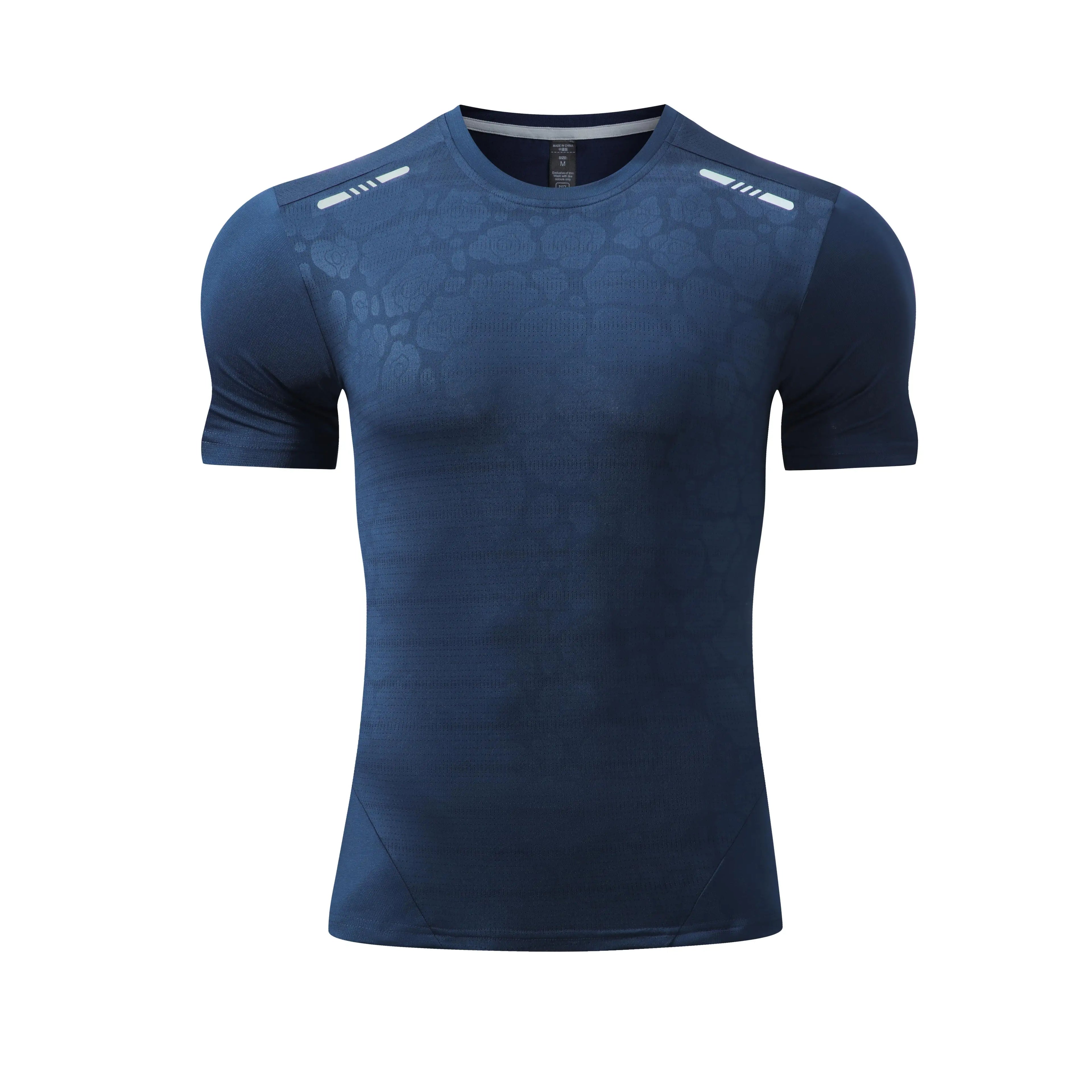 Wholesale Price Men's Short Sleeve Sports Wear Clothing Blank T Shirt Reflective Knurling Tight-fitting Compression Garment