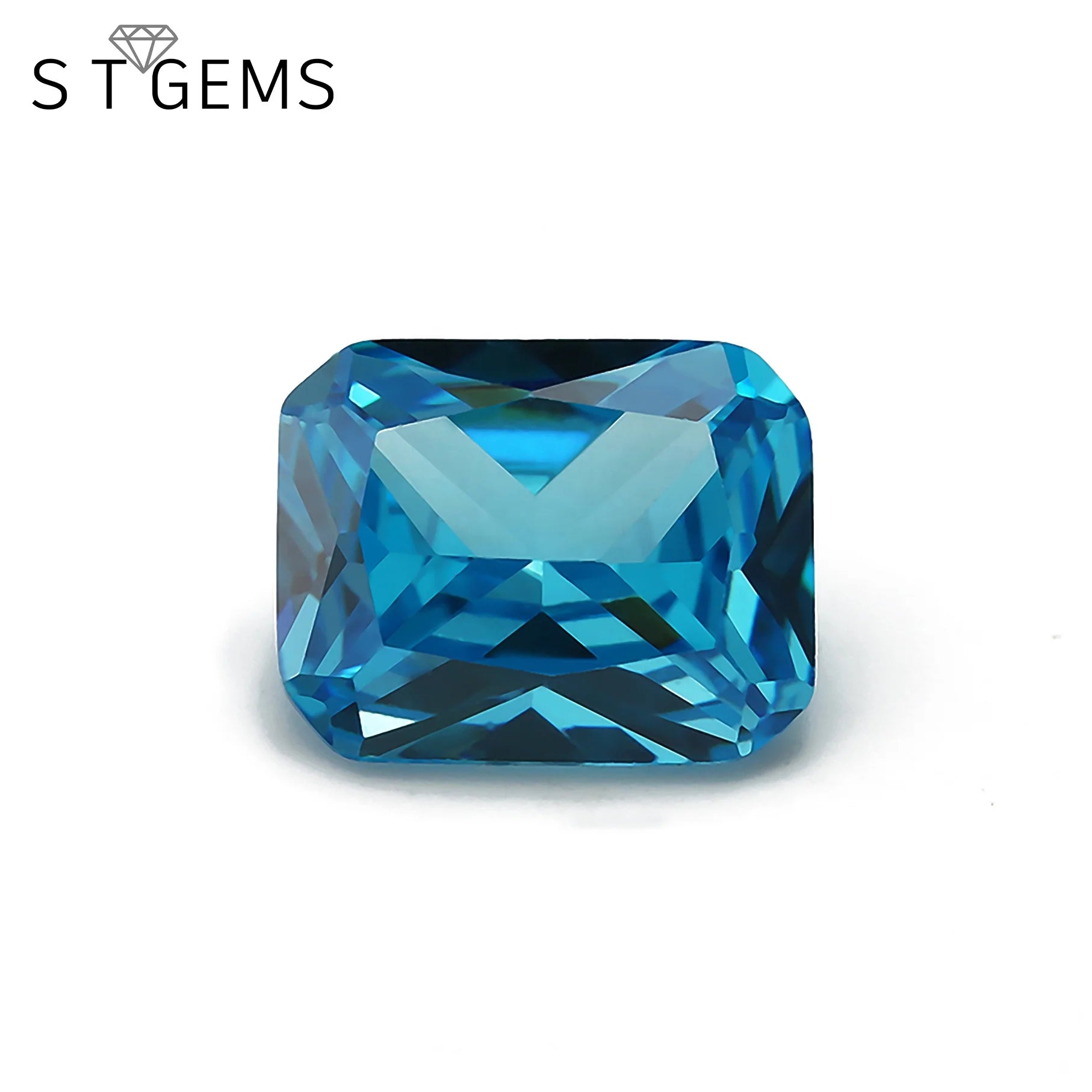 Wuzhou ST Gems Loose CZ Stone 3A Sea Blue Rectangle Chamfer Shape Cubic Zirconia