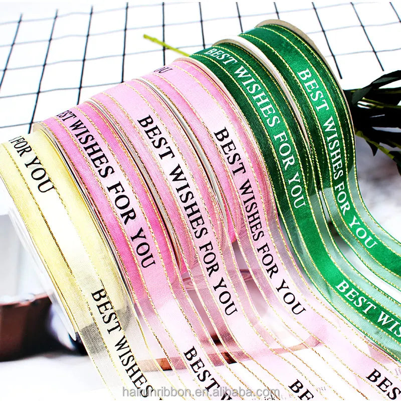 Custom 3/8inch Christmas Printing Organza Ribbon  Personalized Gift Decoration Floral Decoration Ribbon