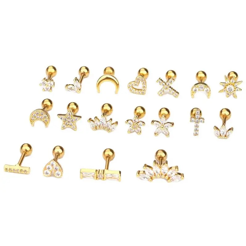 Wholesale Women Huggie Earrings with Zircon Jewelry Star Flower Designs Models Stainless Steel Stud Earring
