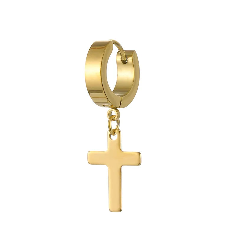 Punk Stainless Steel Hoop Earrings Wholesale Earrings Drop Dangle Cross Huggie Hoop Clip-On Earrings