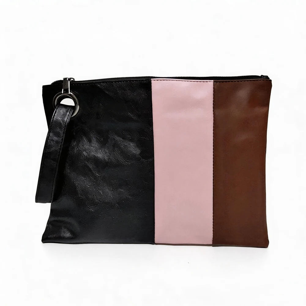 Women Wristlet Clutch Bags Vegan Leather Color Contrast Ladies Stylish Purse Evening Bag Medium Cosmetic Bag DOM1062013
