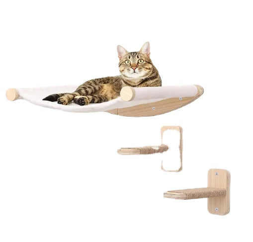 Modern Sustainable Cat Tree Wall Mounted Wood Scratching Ladder with Steps and Shelf for Climbing Playing and Lounging