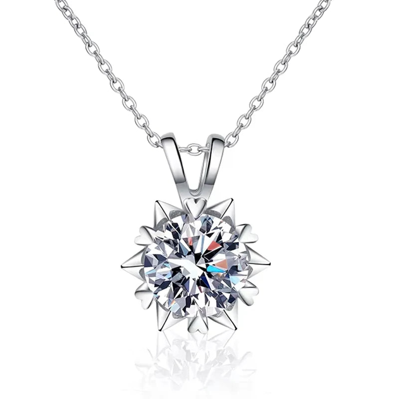 XMZ057 Women 925 Sterling Silver White Cubic Zirconia Snowflake Pendant Fashion Necklace Collarbone Chain Sterling Silver