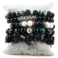 Fashion Ethnic Jewelry Natural Stone Crystal Glass Bracelet Buddha Skull Head Stack Bead Alloy Elephant Pendant Bracelets Set