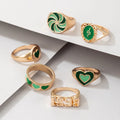 HOVANCI Rings Sets for All Fingers 9 Dripping Oil Green Heart Number Nail Ring Jewelry Finger Ring Set