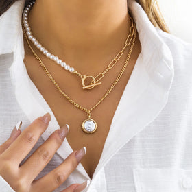 Waterproof Jewelry 18K Gold Plated Stainless Steel Box Chain Choker Necklace Tarnish Free Double Color Chunky Necklace