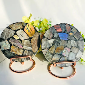 Wholesale Natural Healing Stone Colorful Labradorite Round coaster Gemstone Polished Labradorite Slab for Sale