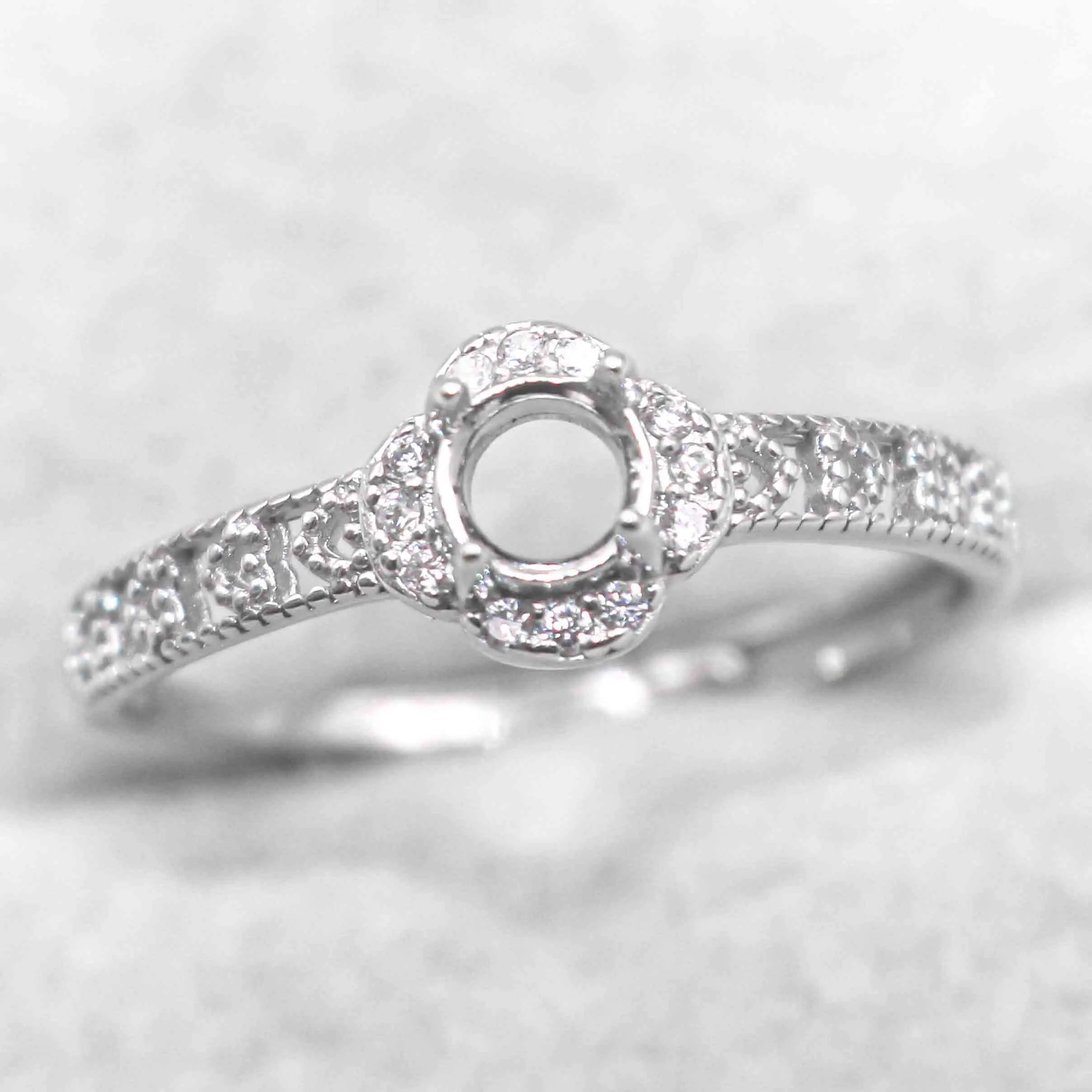 Sterling Silver 4*4mm Semi Mount Ring Empty Frame Blank Support Claw Setting S925 Base Holder Without Center Stone for DIY Inlay