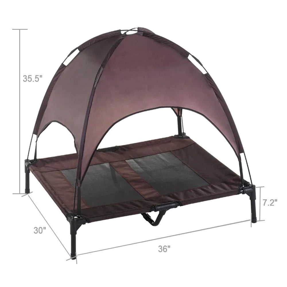 Raised Mesh Dog Bed Removable Canopy Shade Tent Travel Bag Foldable Eco-Friendly Pet Cot Comfortable Sleep Oxford Fabric Plaid