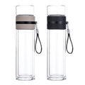 Business Gift Double-Layer Glass Travel Water Cup with Stainless Steel Tea Filter Ceramic Cups