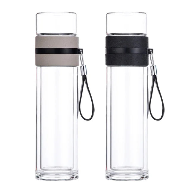 Business Gift Double-Layer Glass Travel Water Cup with Stainless Steel Tea Filter Ceramic Cups