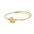 Adjustable Stainless Steel Cuff Bracelet Bangle with Crown Charm and Pearl Women Jewelry Gift Accessories