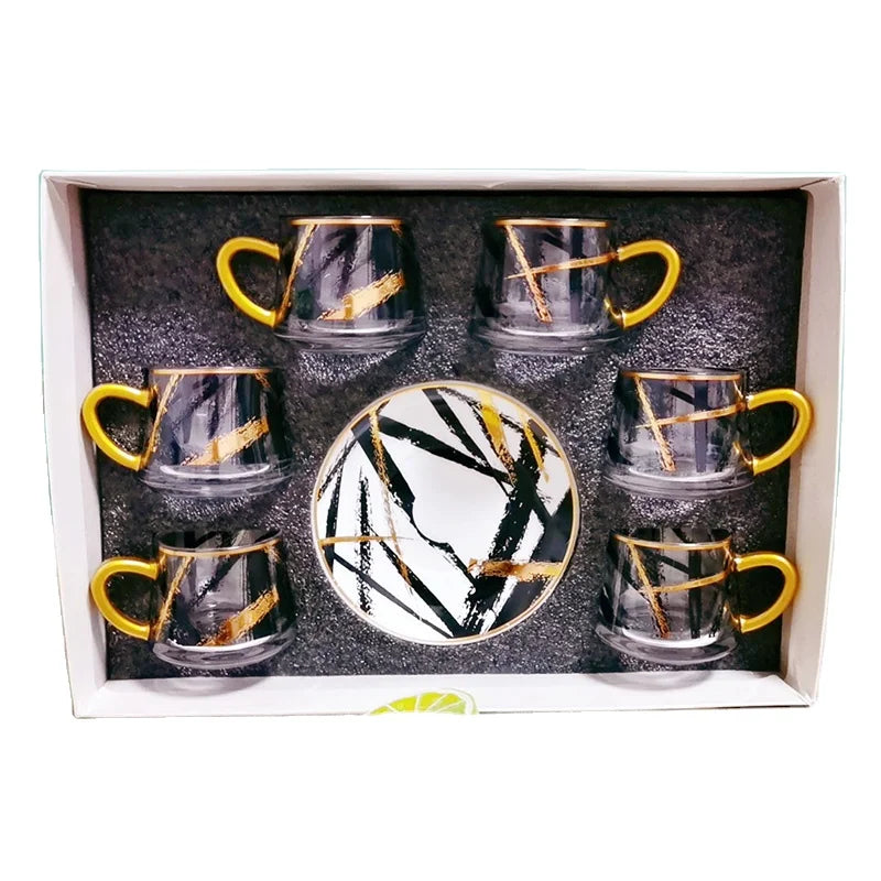Wholesale 12pcs Set of Turkish Glass Tea Cup and Ceramic Saucers with Gift Box for Occasions and Giveaways