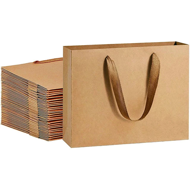 Heavy Duty Kraft Brown Paper Bags Hand Length Handle Wedding Party Shopping Retail Merchandise Candle Gift Crafts Recycled